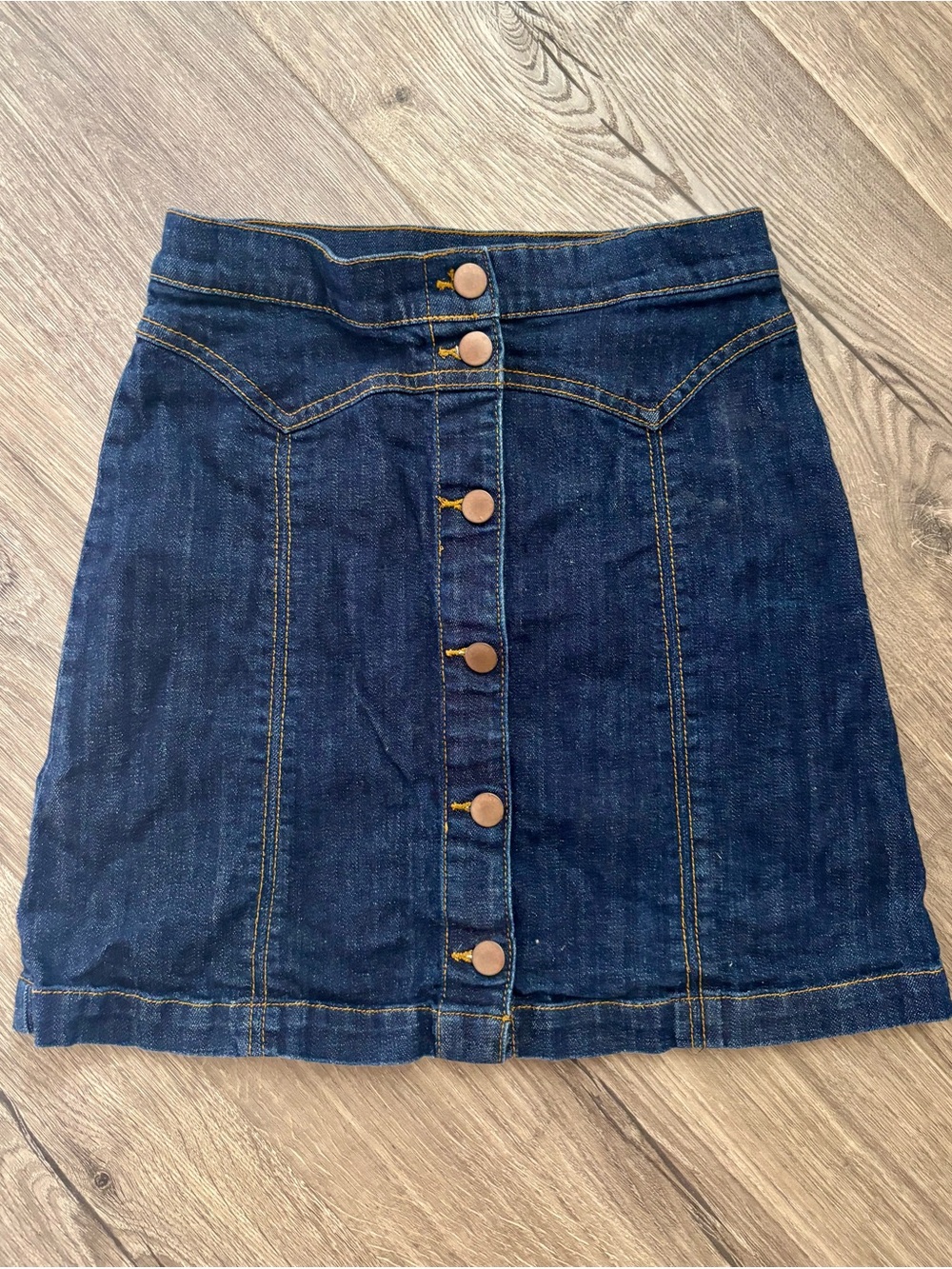 Denim Button-Front Mini Skirt - Dark Blue